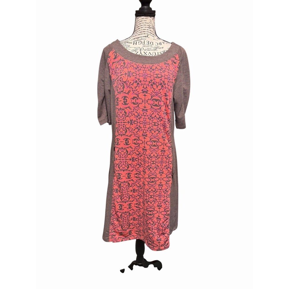 Title Nine Athleisure Dress M Golf Colorblock Brown Coral Floral Mediterranean